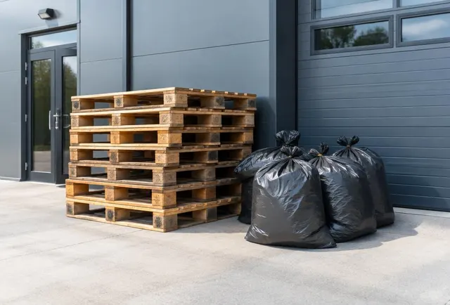Business waste and pallets ready for collection
