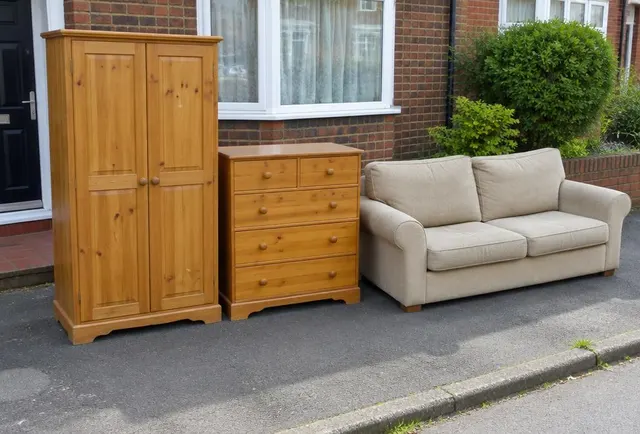 Wardrobes and furniture waiting for removal
