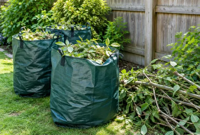 Filled garden waste bags on the grass